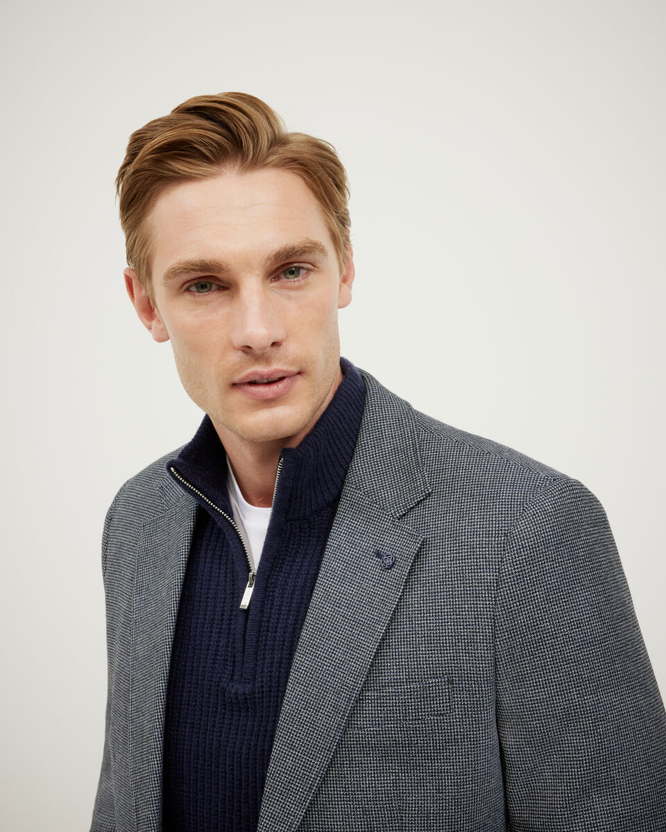 Two-Toned Houndstooth Blazer, Navy, hi-res